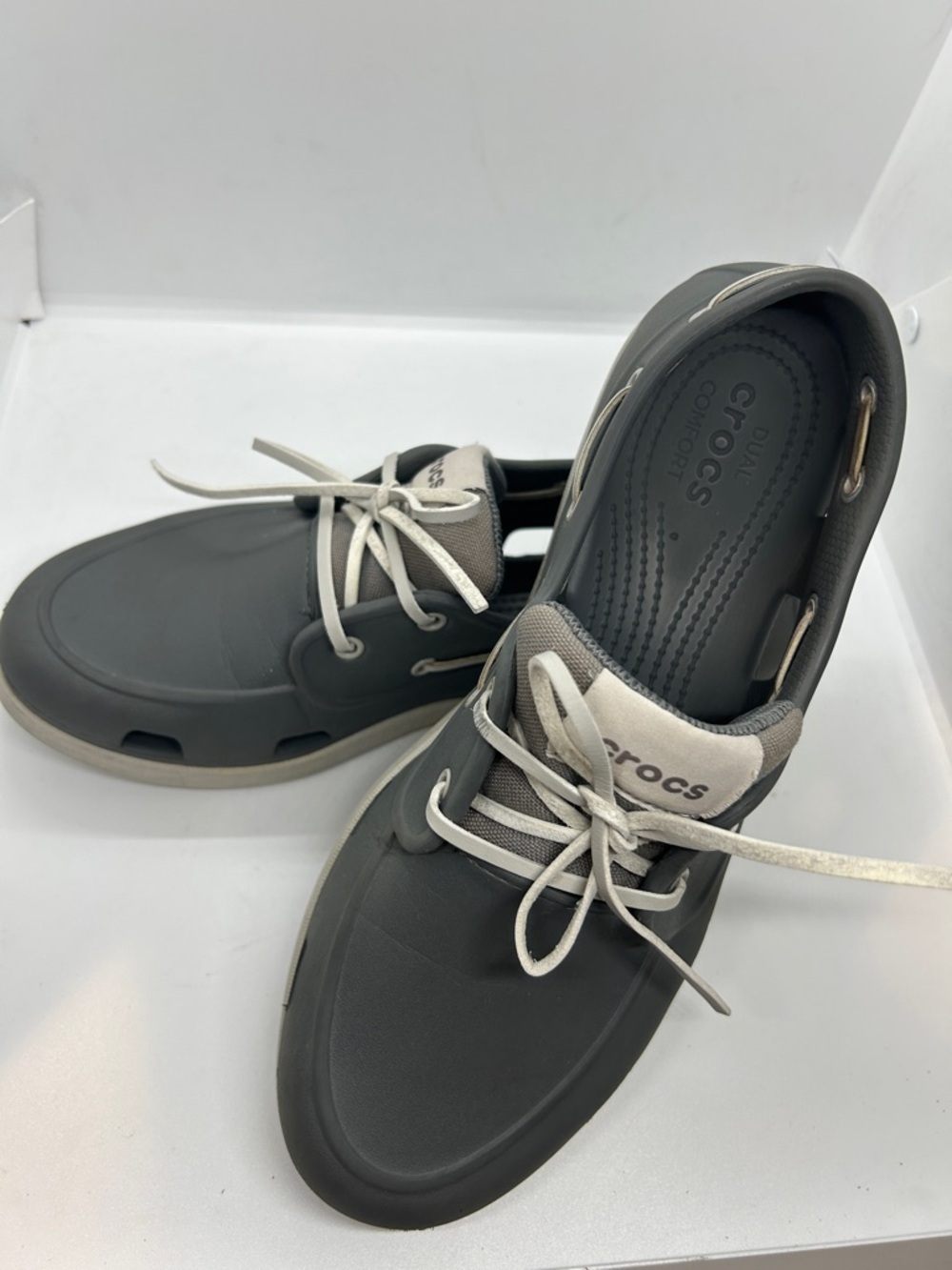 Crocs Classic Boat Shoe Mens Slate Grey White Nautical Deck Shoes Outdoor Sz 11 - Picture 6 of 9